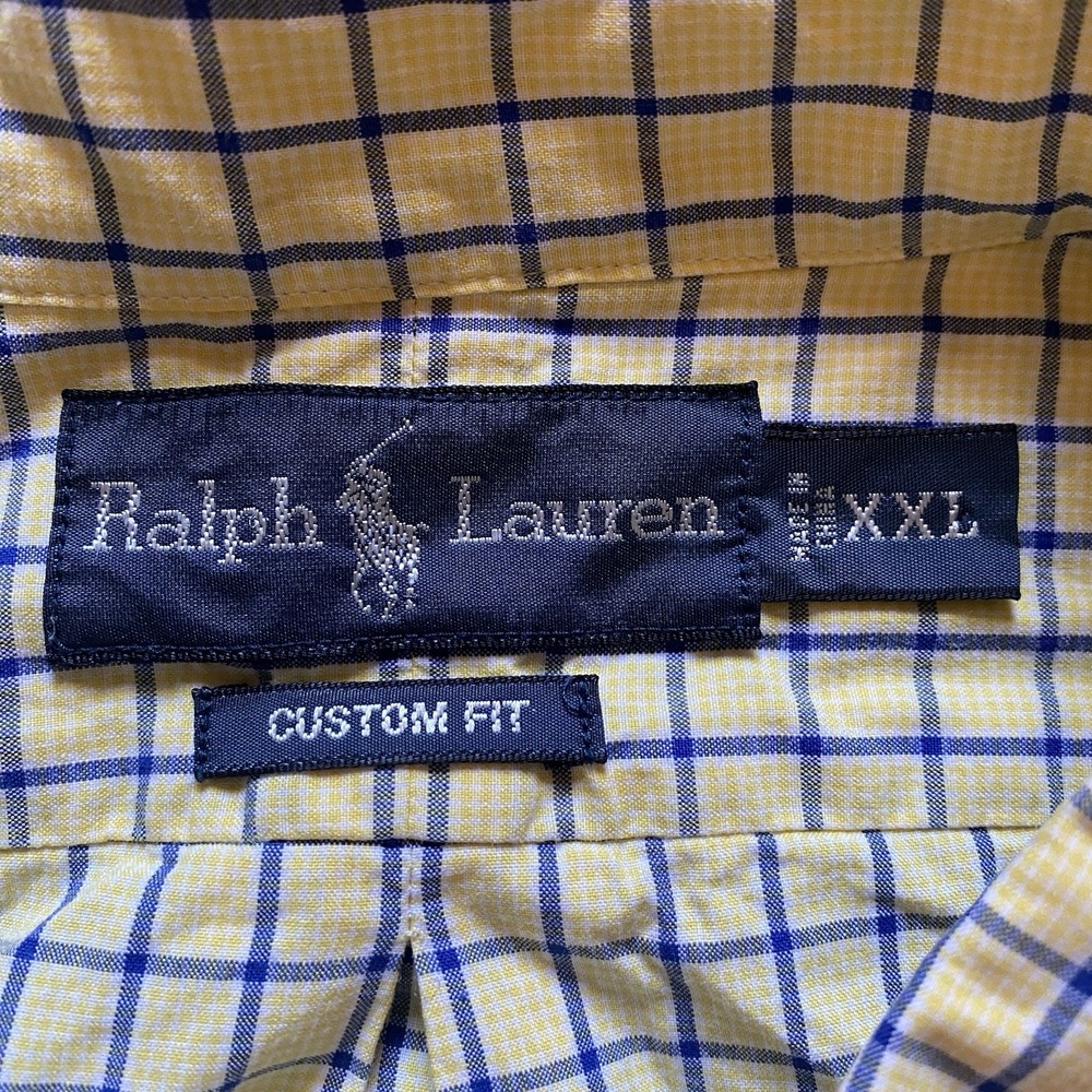 Ralph Lauren Button Down Shirt Men's XXL Yellow Blue Plaid - Picture 3 of 8